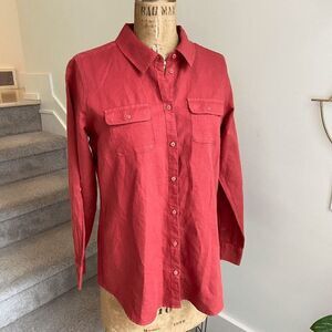 Orvis Rust Linen Cotton Button-Up Shirt, Size M, Classic Tailored Style